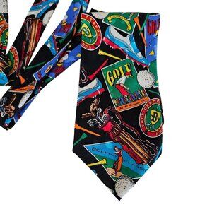 Vintage Addiction Golf  Neck Tie Golf Themed Silk Handmade In Korea